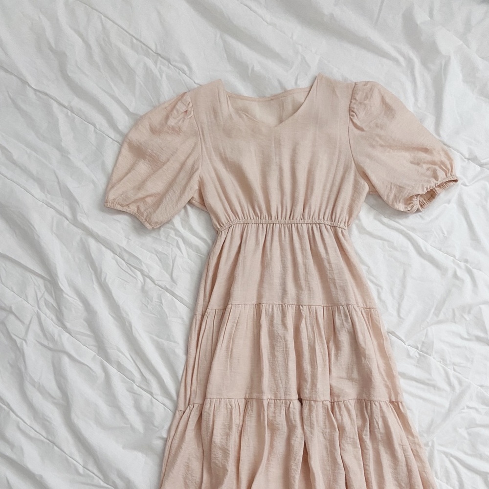 Anthropologie Beige Tiered Dress sz S - Picture 4 of 6